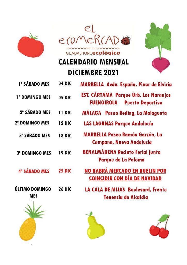 El ecomercado es la asociación de productores ecológicos en el valle de Guadalhorce. Organiza los mercados ecológicos los fines de semana