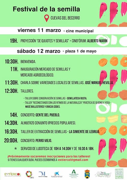 El sábado 12 de marzo, se celebra el Festival de la Semilla en la Escuela de Agroecología de Cuevas del Becerro. Una oportunidad para el intercambio de semillas