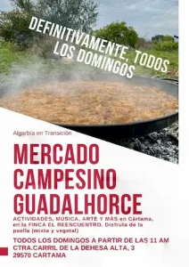 Mercado campesino Guadalhorce, en la Finca El Reencuentro, Cártama. Mercado local mensual de trueque con la moneda social algarbe, organizado por Algarbía en Transición