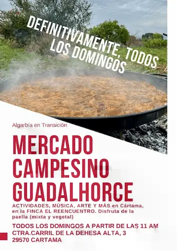Mercado campesino Guadalhorce, en la Finca El Reencuentro, Cártama. Mercado local mensual de trueque con la moneda social algarbe, organizado por Algarbía en Transición